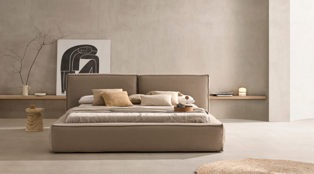 Cama Areca tapizada con cabezal personalizable, base en tejido 3D y diseño desenfundable