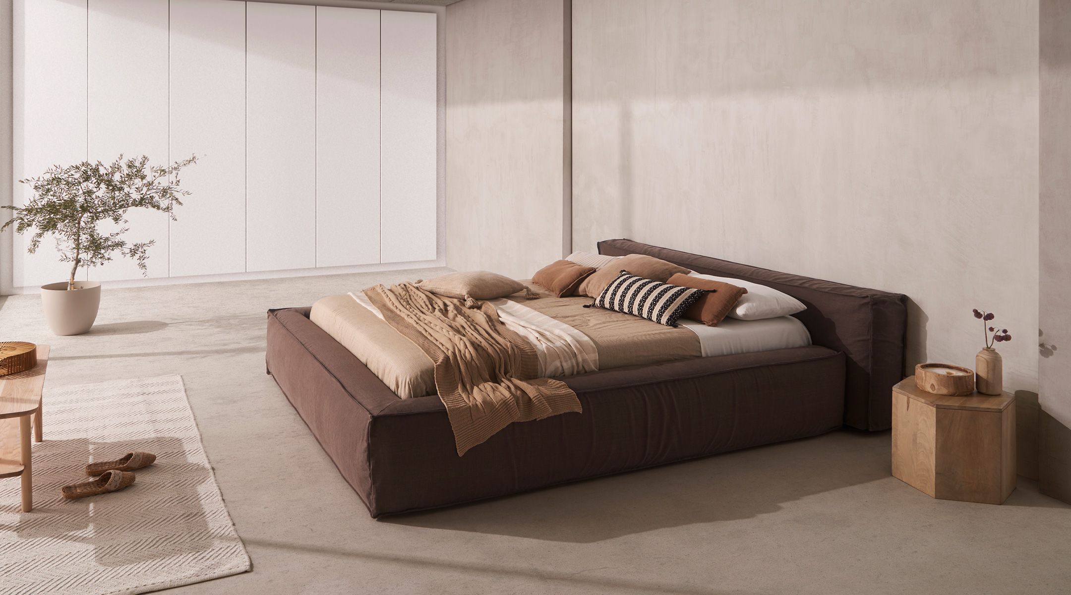 Cama tapizada Kentia con base 3D transpirable y diseño desenfundable Cama tapizada Kentia con base en tejido 3D transpirable y diseño desenfundable