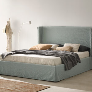Cama canapé Linen tapizada con cabezal alto y base en tejido 3D Cama canapé Linen tapizada con cabezal de 124 cm y tapa en tejido 3D transpirable