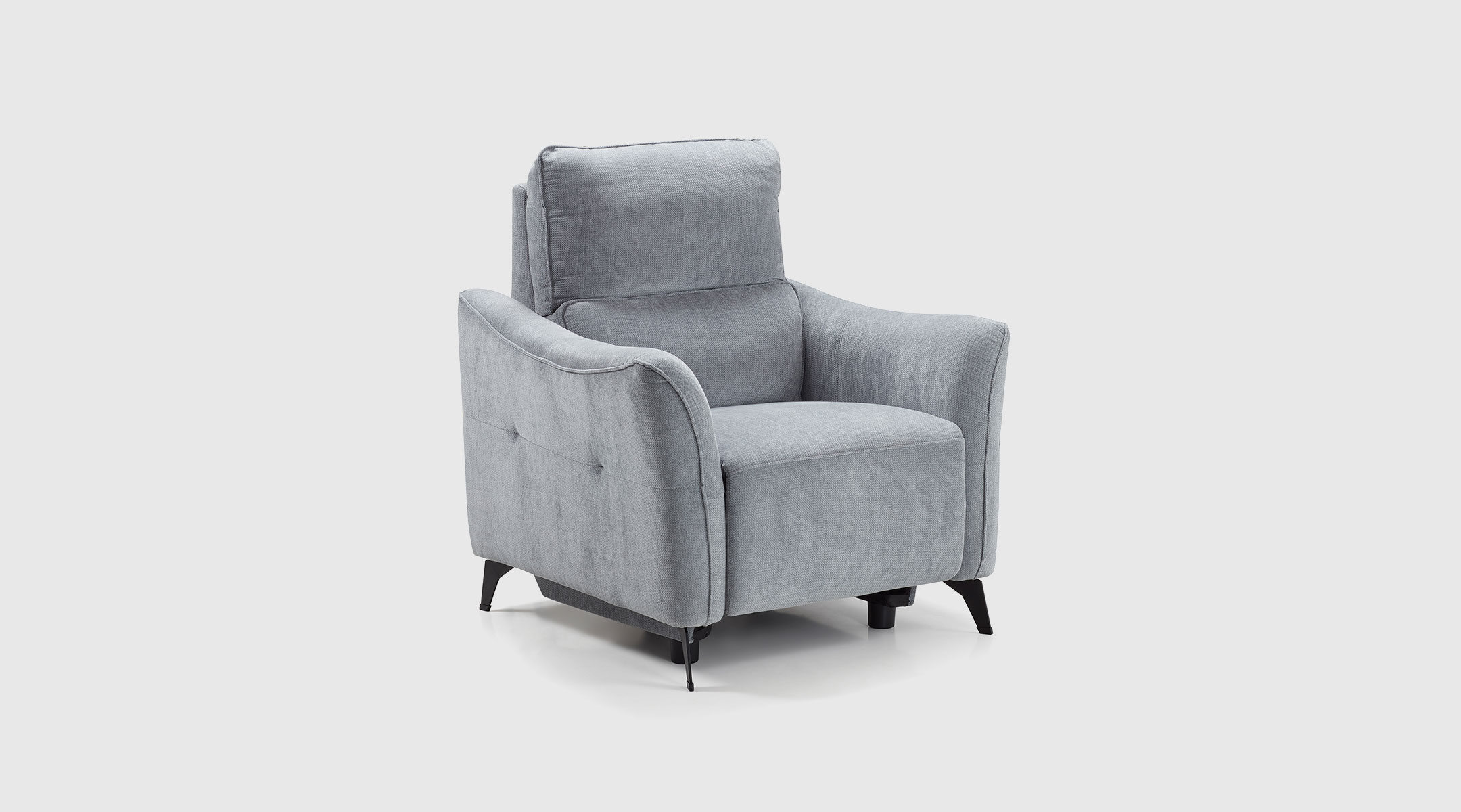 Sillón Yang gris · relax eléctrico y tela VIP Waterproof Sillón Yang relax eléctrico tapizado en tela VIP Waterproof gris con cabezal articulado y puerto USB