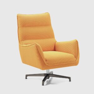 Sillón Ethan amarillo · giratorio y de madera maciza Sillón Ethan giratorio tapizado en tela color amarillo con estructura de madera maciza