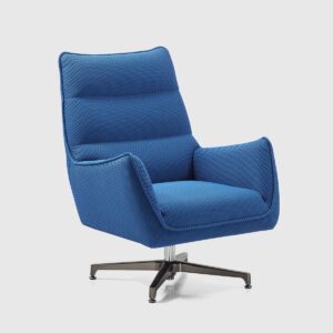 Sillón Ethan azul · giratorio y de madera maciza Sillón Ethan giratorio tapizado en tela azul con estructura de madera maciza y diseño cómodo