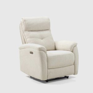 Sillón Cindy crema · relax eléctrico y puerto USB Sillón Cindy tapizado en color crema con relax eléctrico, puerto USB y estructura de madera maciza