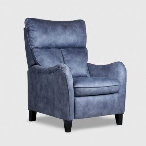 Sillón Jemer tapizado en microfibra color azul con mecanismo CENRO y estructura de madera de pino