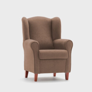 Sillón Leonardo marrón · orejero con estructura de pino y asiento desenfundable Sillón orejero Leonardo tapizado en color marrón con estructura de pino y cojín desenfundable