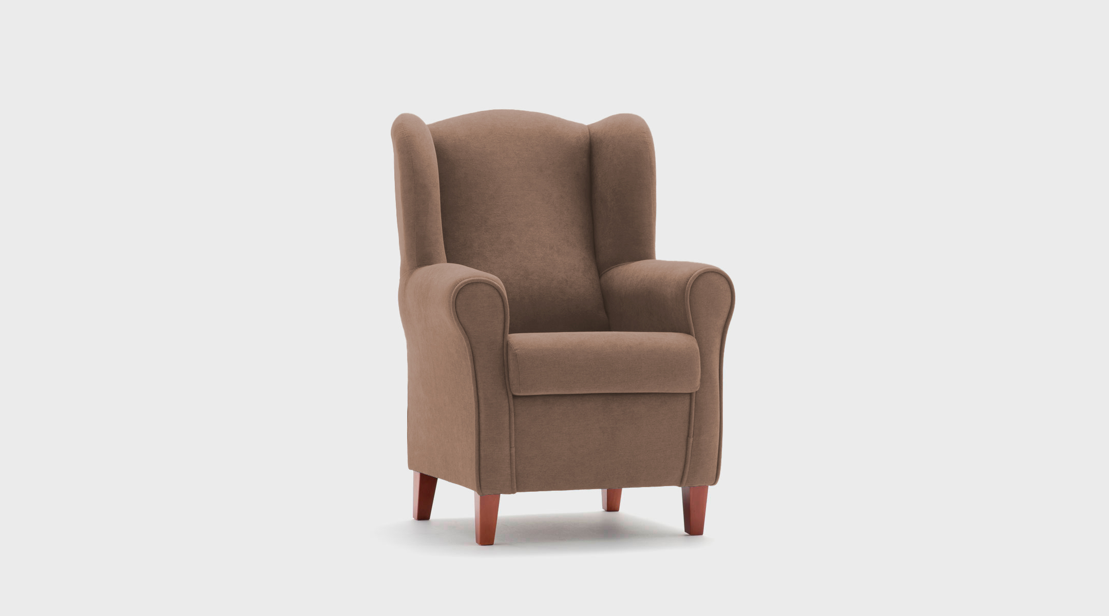 Sillón Leonardo marrón · orejero con estructura de pino y asiento desenfundable Sillón orejero Leonardo tapizado en color marrón con estructura de pino y cojín desenfundable