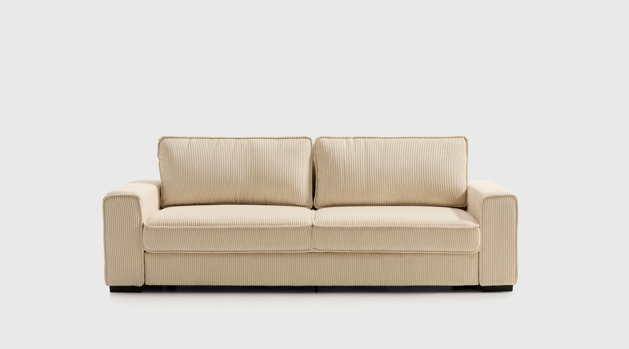 Sofá cama Dinner color beige con apertura transversal, arcón de almacenaje y cama de 150x188 cm