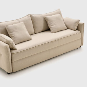 Sofá cama beige modelo Saori de Mimma Gallery con asiento de muelle ensacado y Memory Foam.