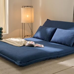 Sofá Cama North - Posiciones y Confort HR Detalle de las posiciones de la estructura articulada del sofá cama North azul con espuma HR.