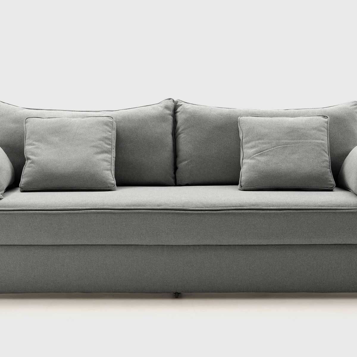 Sofá cama Saori color gris con arcón integrado, mecanismo transversal y cojines desenfundables