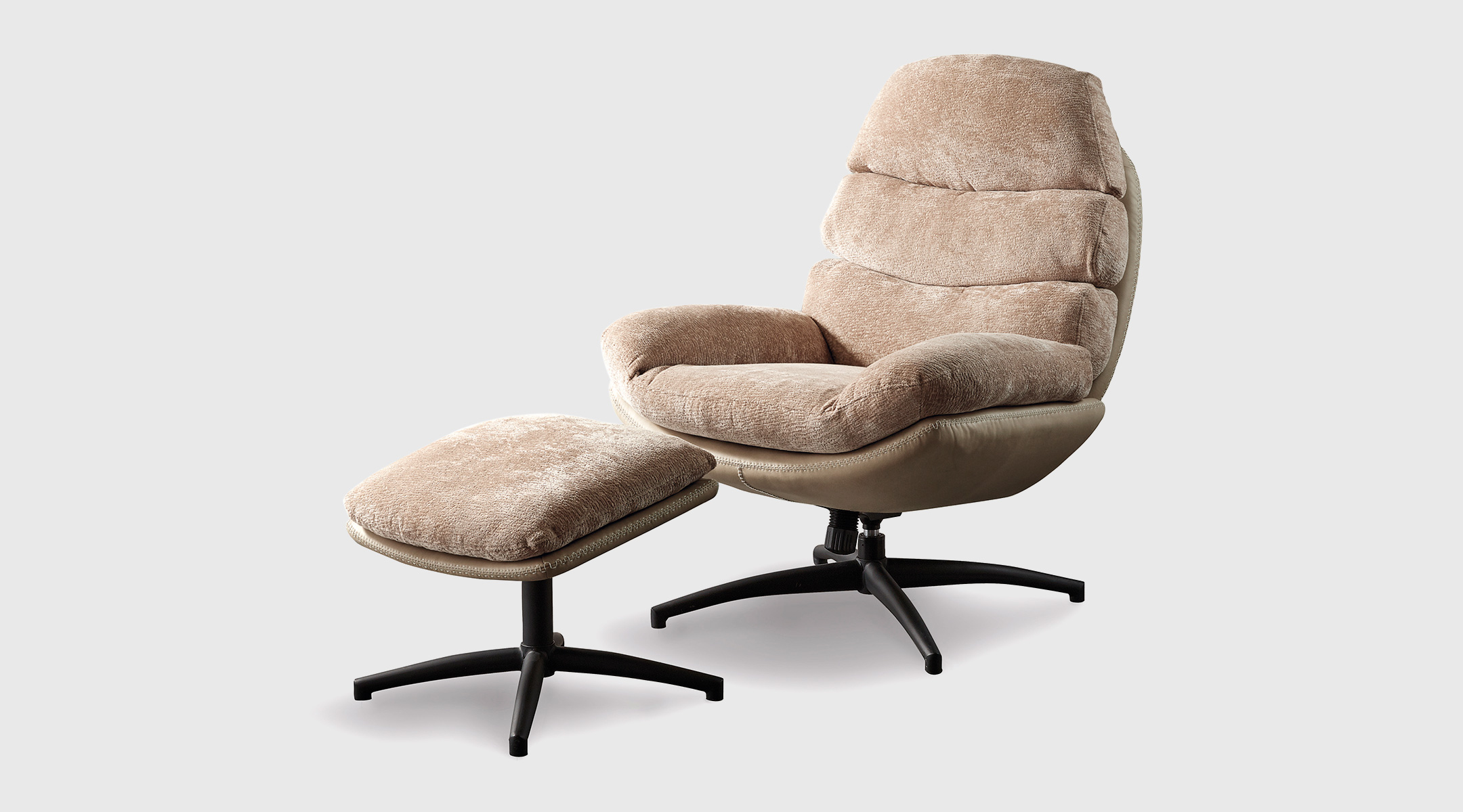 Sillón Kiro salmón · giratorio, balancín y con puf a juego Sillón Kiro giratorio y balancín tapizado en color salmón con puf a juego