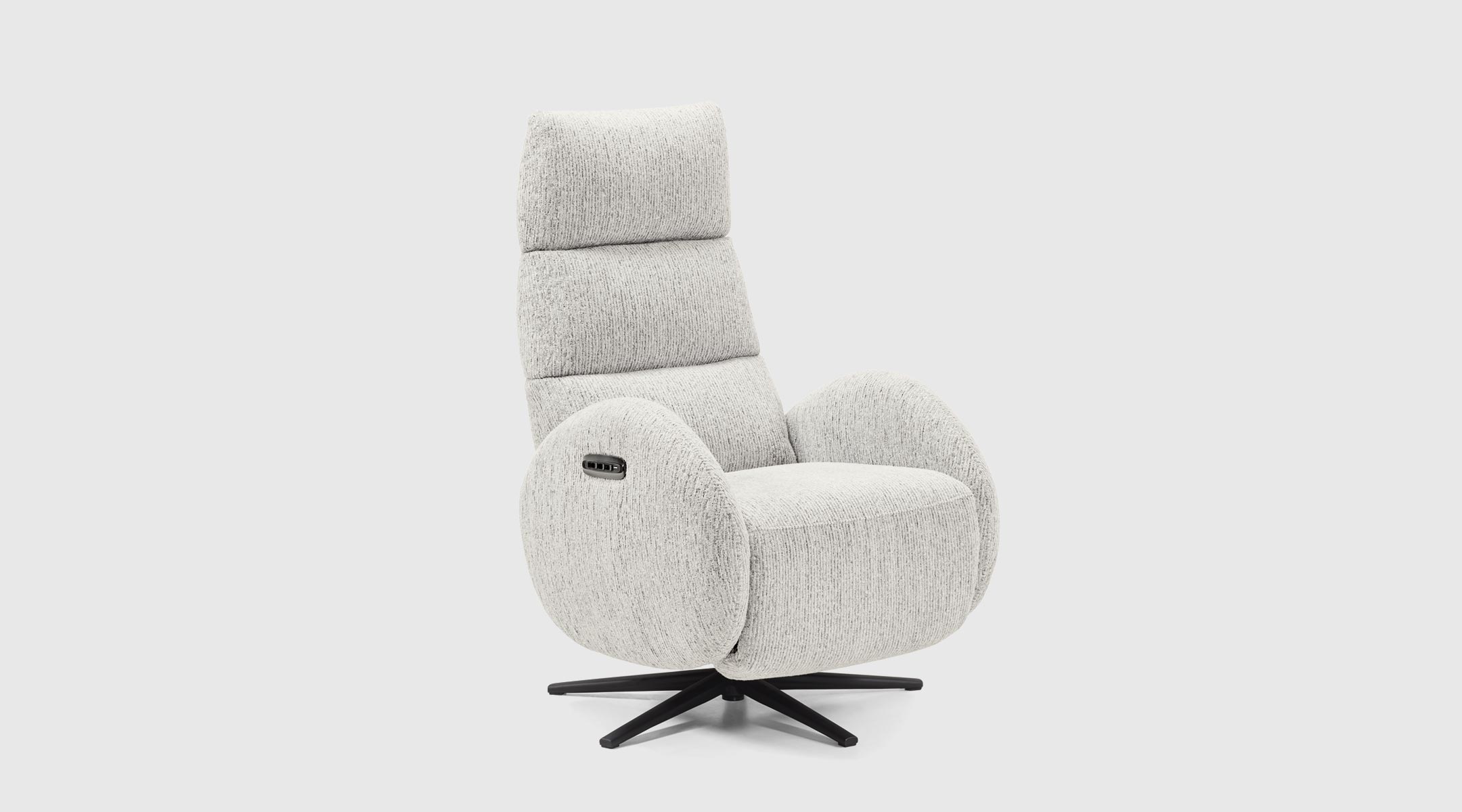 Sillón Finca gris · relax eléctrico y base giratoria modern Sillón Finca gris con respaldo y reposapiés eléctricos, cabezal motorizado y base giratoria tipo estrella