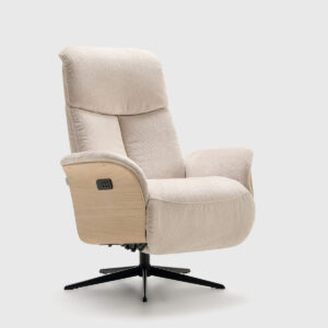 Sillón Inga Movie Shell 9283 · relax eléctrico y diseño escandinavo Sillón Inga con relax eléctrico tapizado en tejido Movie Shell 9283 y brazos personalizables en madera