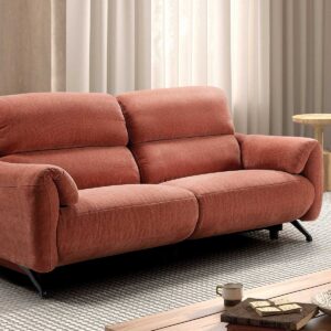 Sofá Velar en tela naranja con relax eléctrico fijo y diseño curvado y mullido