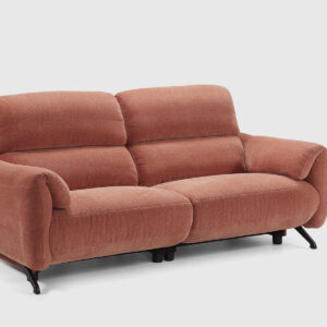 Sofá Velar en tela naranja con relax eléctrico fijo y diseño curvado y mullido