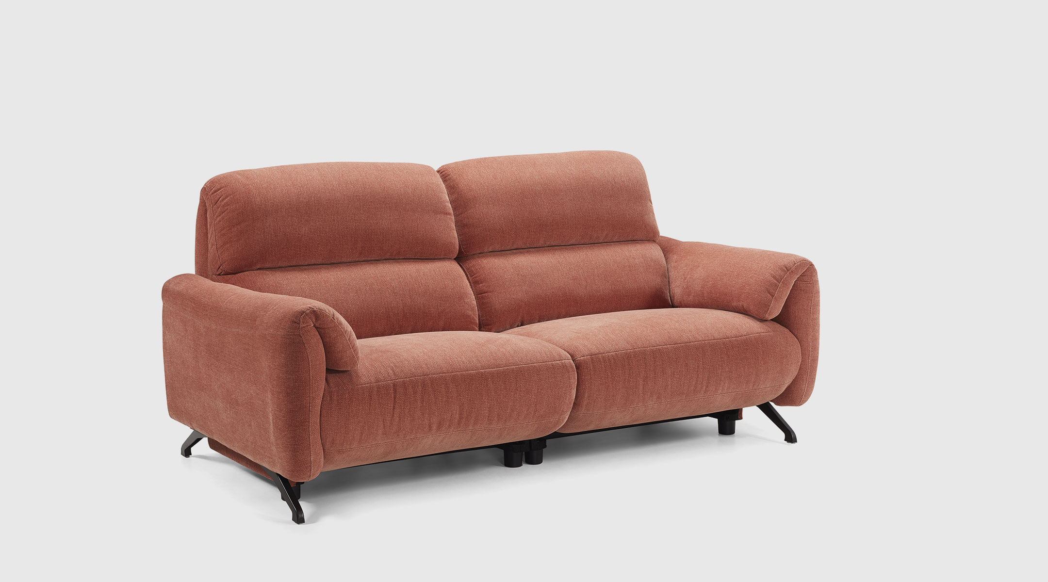 Sofá Velar en tela naranja con relax eléctrico fijo y diseño curvado y mullido
