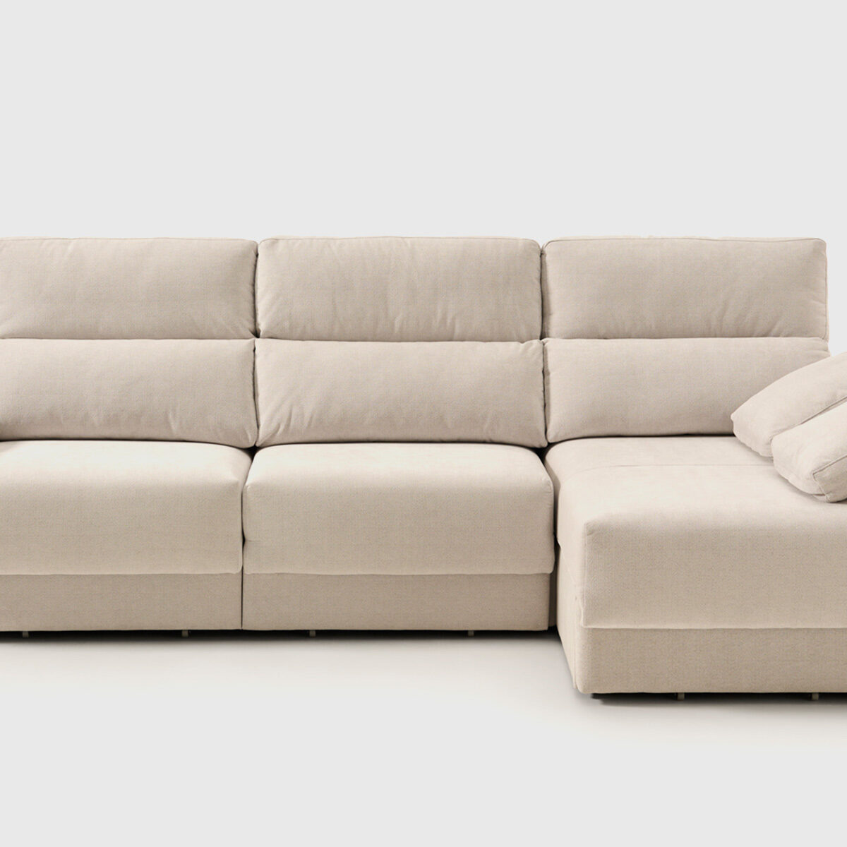 Sofá modular Evans gris con chaise longue izquierda, asientos deslizantes y arcón integrado