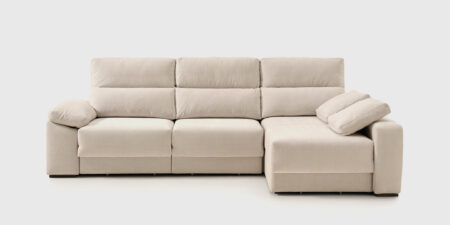 Sofá modular Evans gris con chaise longue izquierda, asientos deslizantes y arcón integrado