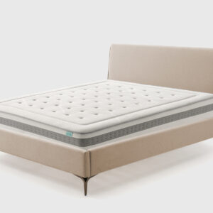 Pack Wave beige con cama Zira, colchón Surf y almohada Sand Pack Wave beige con cama tapizada Zira, colchón Surf viscoelástico y almohada Sand de fibra siliconada