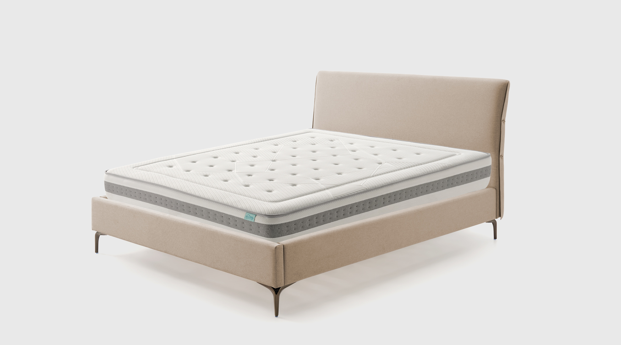 Pack Wave beige con cama Zira, colchón Surf y almohada Sand Pack Wave beige con cama tapizada Zira, colchón Surf viscoelástico y almohada Sand de fibra siliconada