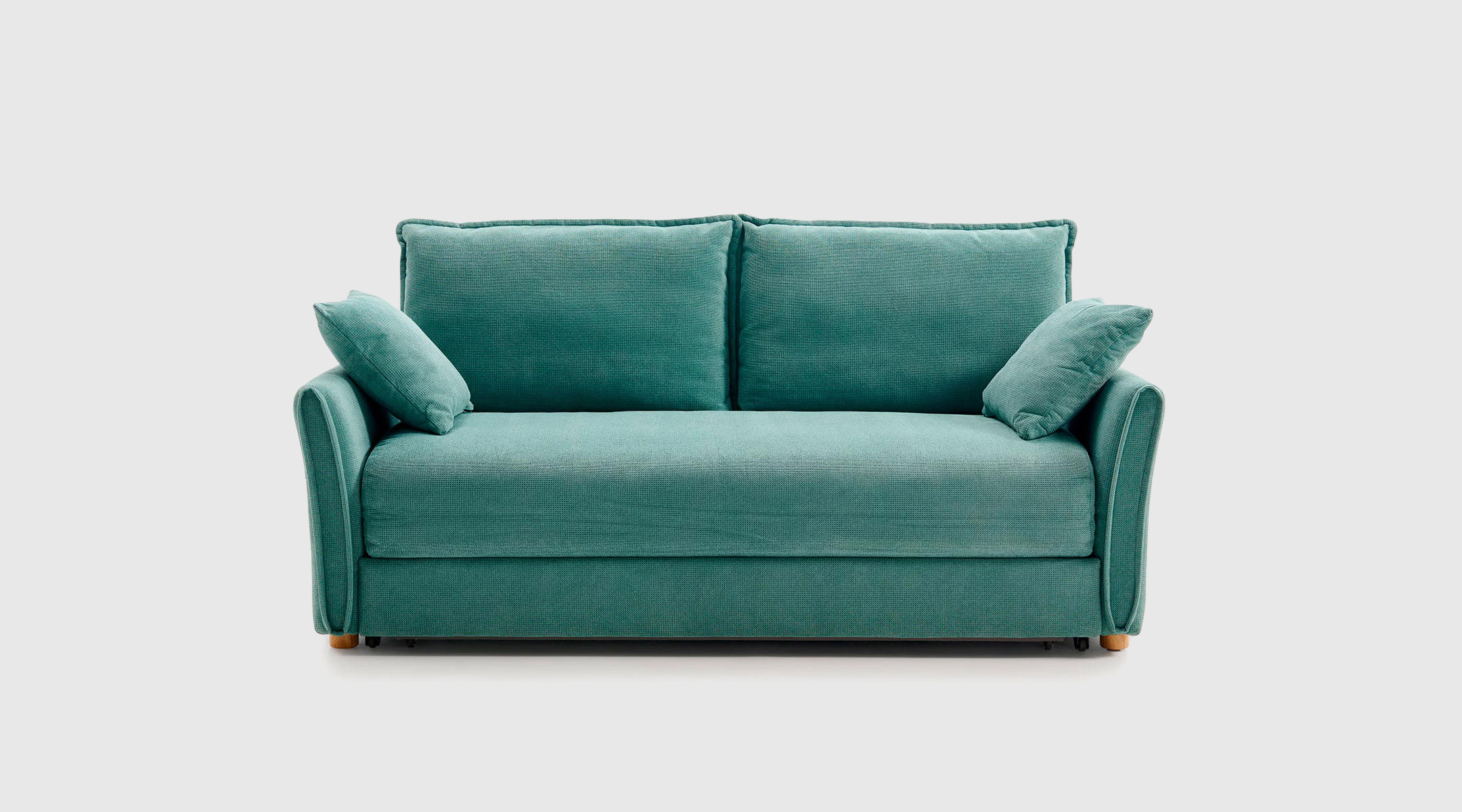 Sofá cama Milo tapizado en tela Enjoy verde con sistema tipo cigüeña y doble arcón de almacenaje