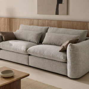 Sofá Delia 259 cm tapizado Bukon Moon Coussin 3 con asiento profundo y riñoneras incluidas