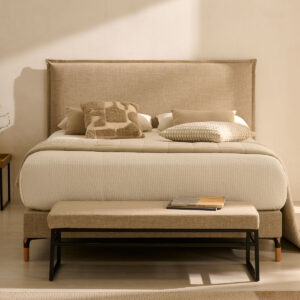 Base Ohio beige con estructura de madera maciza, lamas contrachapadas y superficie en tejido 3D transpirable