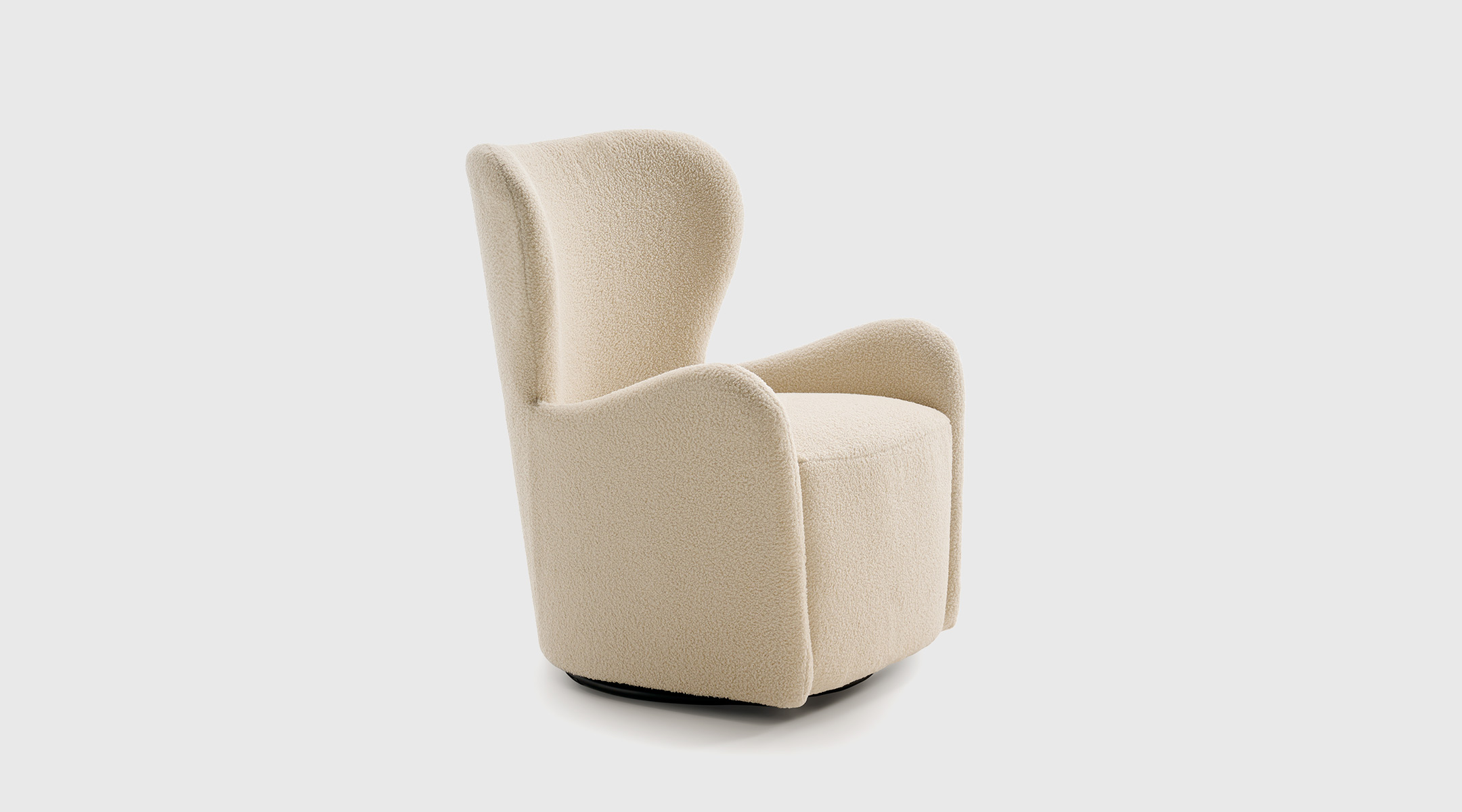butaca-emile-crema Butaca Emile giratoria tapizada en tela Quelle color crema con respaldo alto y asiento de muelles ensacados
