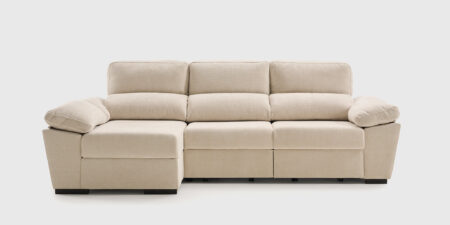 Sofá Elan con chaise longue derecha, asientos deslizantes y cabezales reclinables