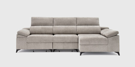 Sofá Merlot con chaise longue izquierda de 285 x 150 cm tapizado en tejido Zafiro color 10, con asientos y respaldos deslizantes, arcón y cabezales reclinables