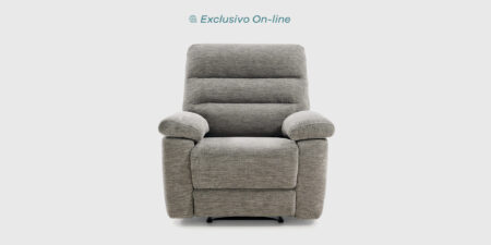 Sillón Saja relax manual tapizado en color light grey con respaldo alto envolvente