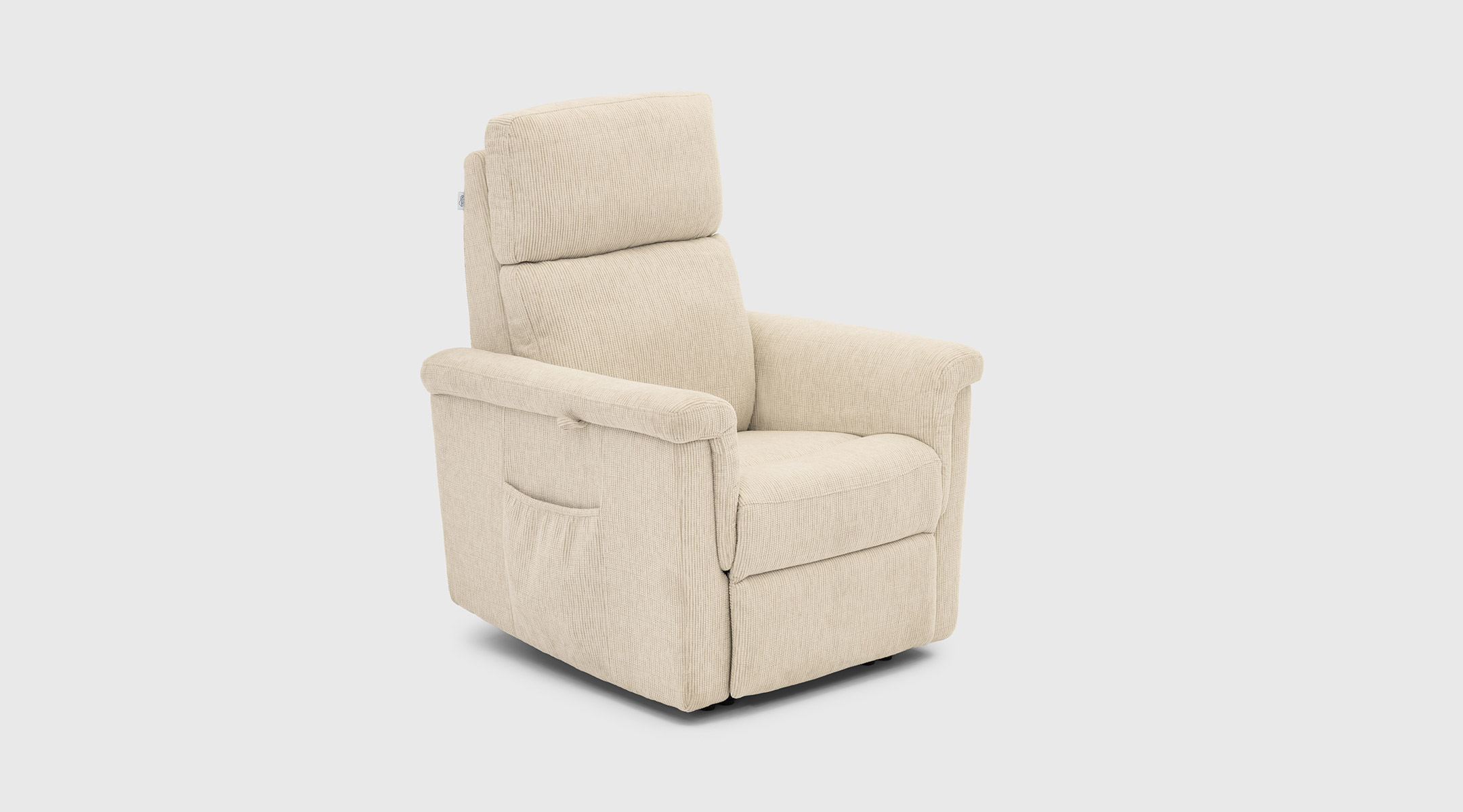 Sillón Gioia beige · relax eléctrico y diseño de líneas suaves Sillón Gioia beige con relax eléctrico, respaldo alto y brazos volados