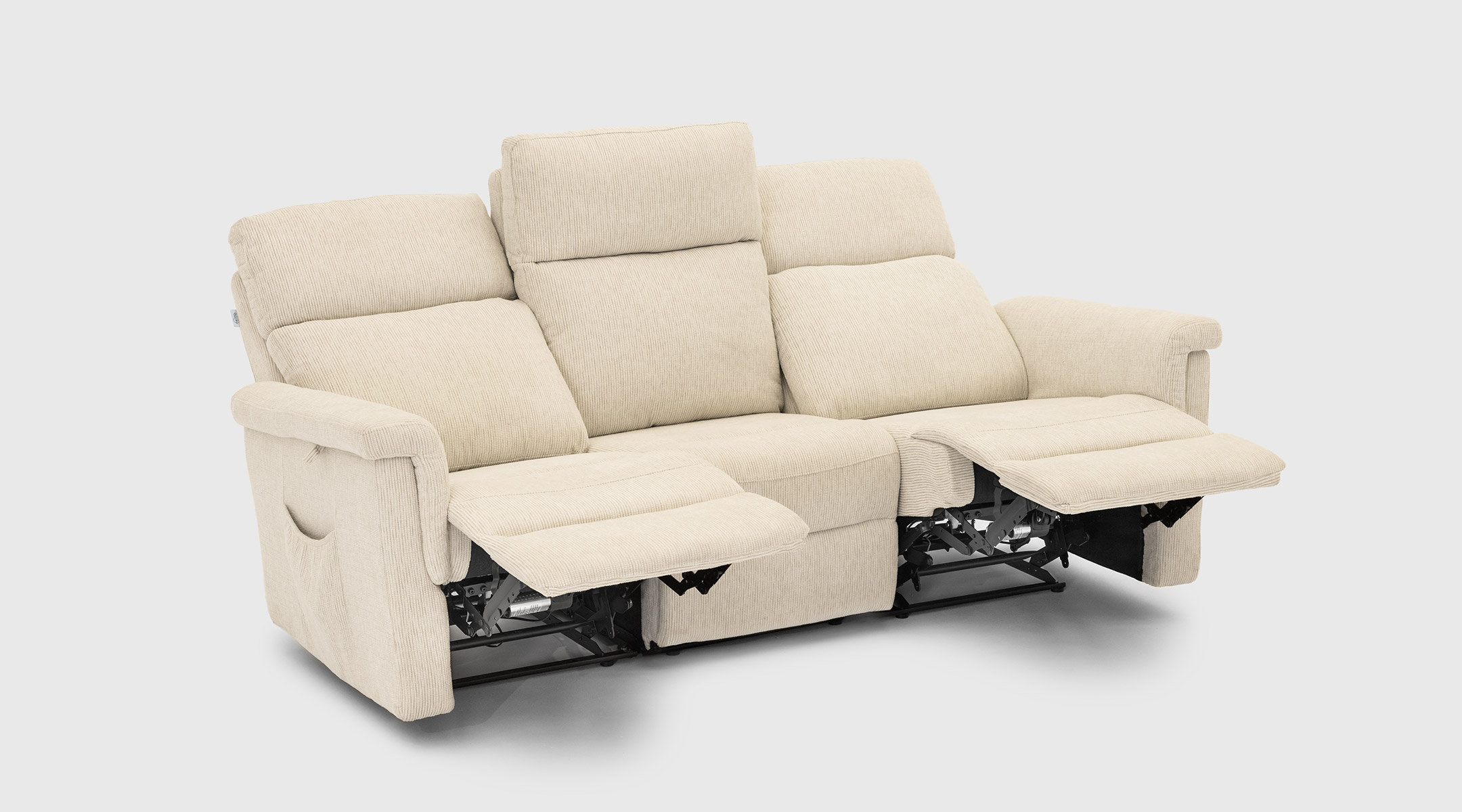 sofa-gioia-3plz-4 Sofá moderno Gioia beige compacto con relax eléctrico, brazos volados y diseño ligero