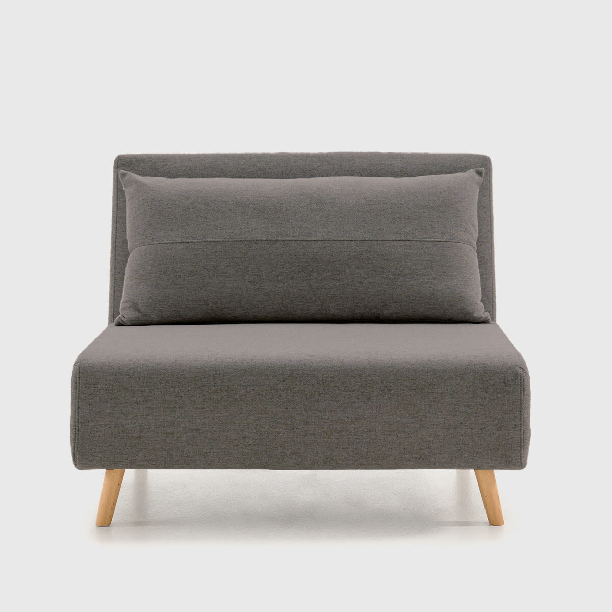 Sofá cama Zare color gris oscuro con sistema clic-clac y cojín riñonera