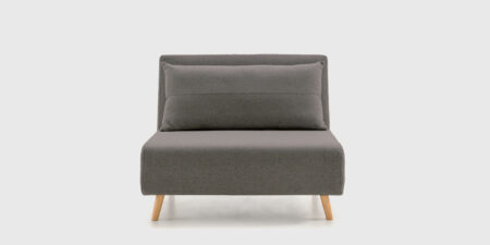 Sofá cama Zare color gris oscuro con sistema clic-clac y cojín riñonera