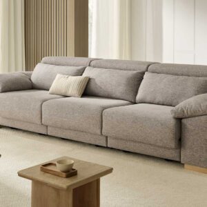 sofa-serena-golden-plomo-1 Sofá Serena 3 plazas 285 cm tejido Golden Plomo con asientos deslizantes, cabezales reclinables y brazos con arcón