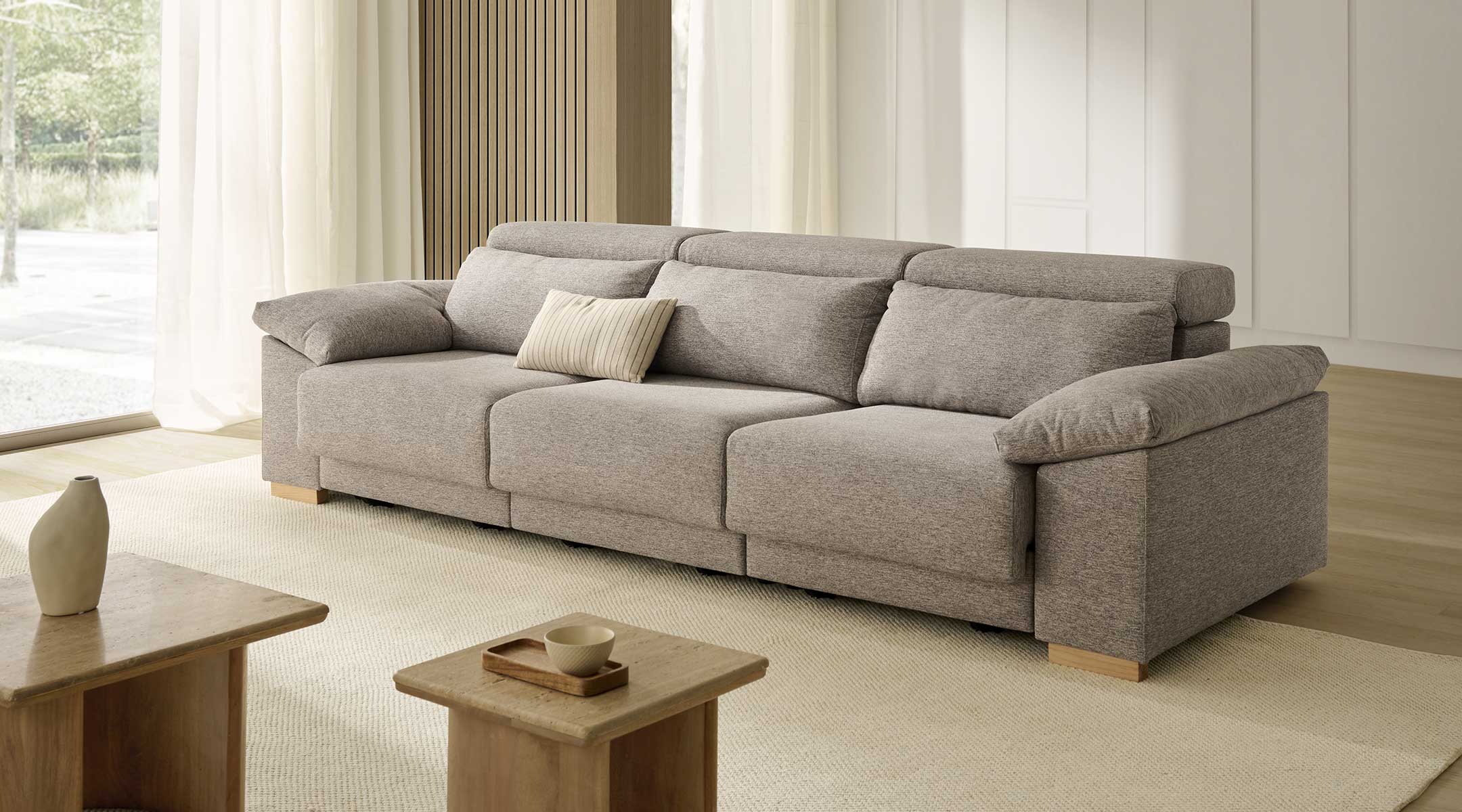 sofa-serena-golden-plomo-1 Sofá Serena 3 plazas 285 cm tejido Golden Plomo con asientos deslizantes, cabezales reclinables y brazos con arcón
