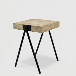 mesa-centro-madera-sostenible-mango-roob Mesa de centro de madera sostenible de mango Roob con dibujo geométrico y estructura de metal.