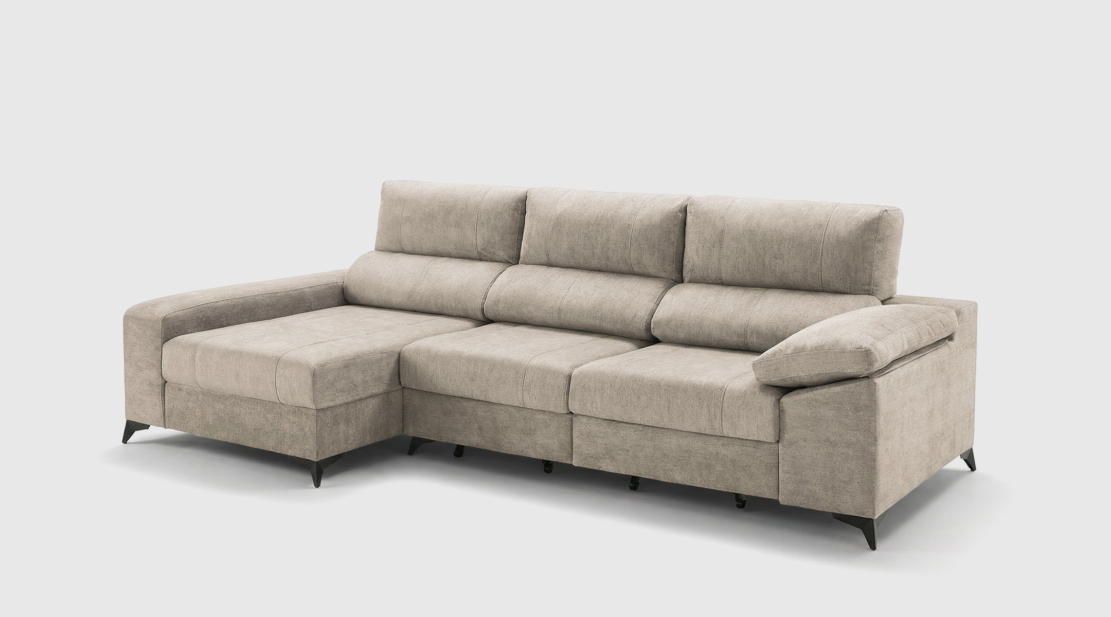 Sofá Alexa en beige con chaise longue, relax deslizante y fundas lavables desenfundables, con o sin chaise longue