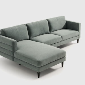 Sofá moderno Ivory azul con terminal derecho, sentada premium de muelles y patas altas que facilitan la limpieza.