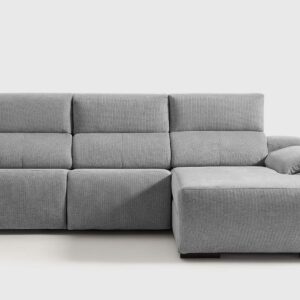 Sofá Chaise Longue Zale Relax Motorizado - Color Gris - Izquierda Sofá motorizado Zale en color gris con chaise longue a la izquierda, cabezal ajustable en 10 posiciones y pouffs incluidos en el brazo.